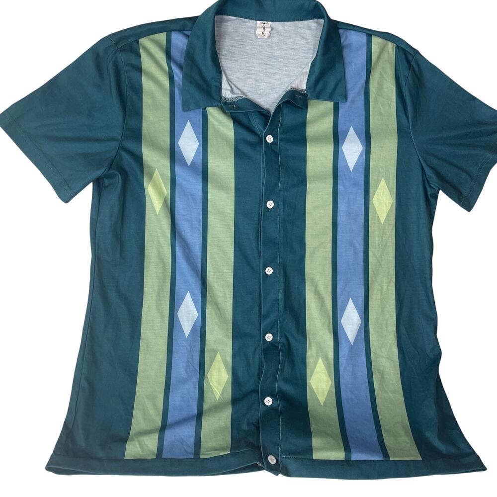 CHICYEA Casual Beach Short Sleeve Button Down Cotton Shirt - M